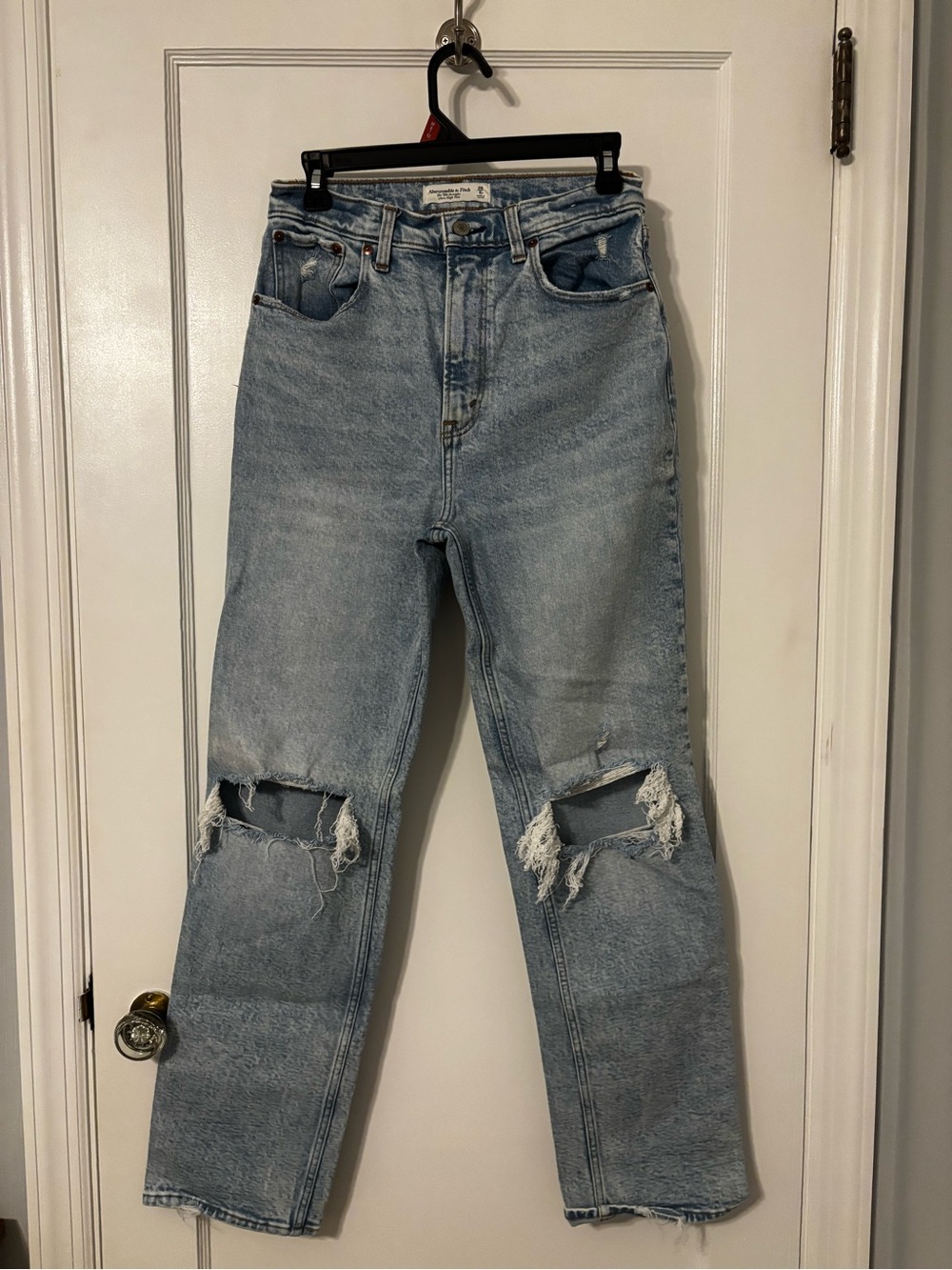 Abercrombie & Fitch Light Blue Distressed Straight-Leg Jeans